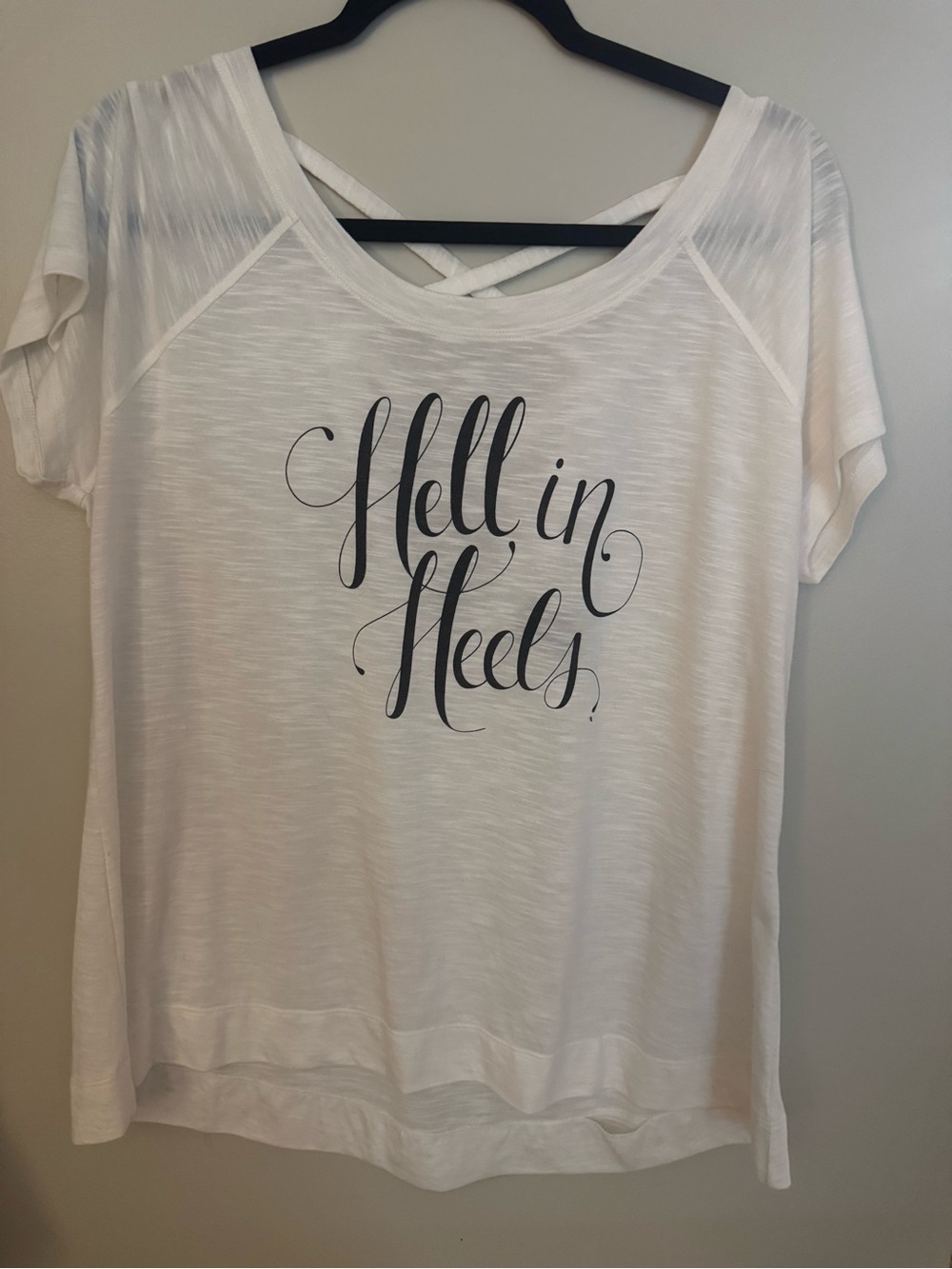torrid White Tee with Black "Hell in Heels" Script with Scissor Back